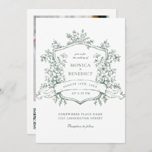 Convite Elegante Sage Green French Garden Wedding Código Q