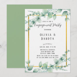 Convite Elegante Sage Green Greenery Dourada Festa de noiv