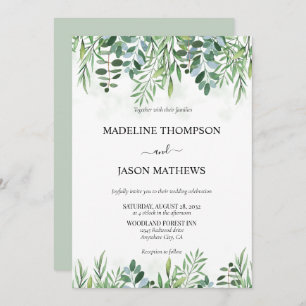 Convite Elegante Sage Green Greenery Eucalyptus Wedding