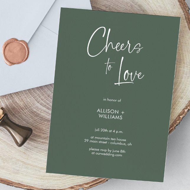 Convite Elegante Sage Green Saúde to Love Script Weding (Elegant Sage Green Cheers to Love Script Wedding Invitation)