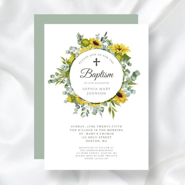 Convite Elegante Sage Green Sunflower Wreath (Elegant Sage Green Sunflower Wreath Invitation)