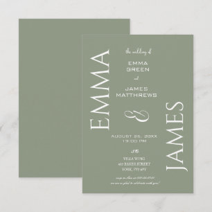 Convite Elegante Sage Green, White Font Bold Script Casame