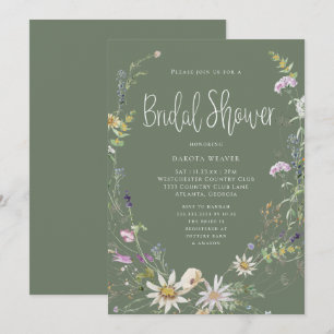 Convite Elegante Sage Green Wildflower Chá de panela
