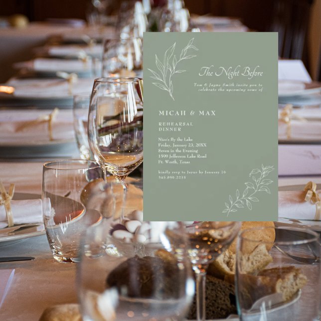 Convite Elegante Sage Na Noite Antes Do Ensaio De Casament (Criador carregado)