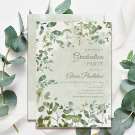 Convite Elegante Sage Verde Eucalipto Branco Graduação