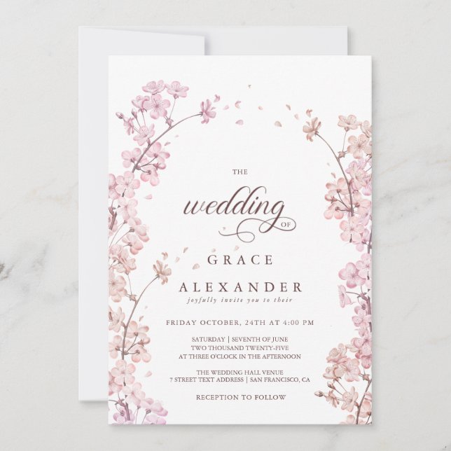 Convite Elegante Sakura Branch, primavera moderna (Frente)