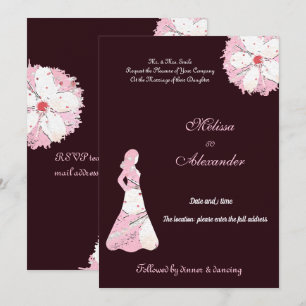 Convite Elegante sakura preto rosa floral silhueta chic