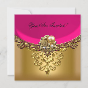 Convite Elegante Salmão Rosa Dourado para Todas as Ocasiao