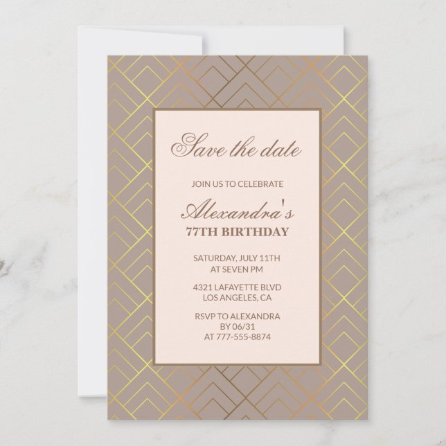Convite Elegante Salve a data Dourado Marrom 77º aniversár (Frente)