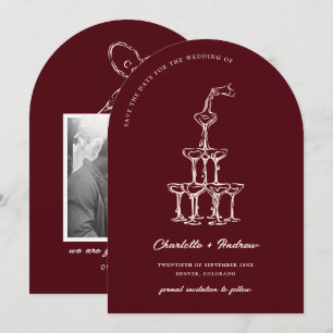 Convite Elegante Salve a Data em Torre de Martini Burgundy