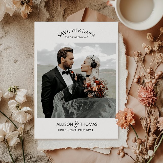 Convite Elegante Salve a Data Foto Código QR Casamento (Save time and reduce wedding planning stress with this QR code Save the Date card.)