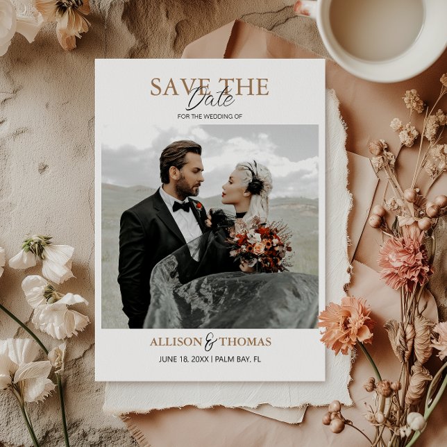 Convite Elegante Salve a Data QR Código Foto Casamento (Save time and reduce wedding planning stress with this QR code Save the Date card.)