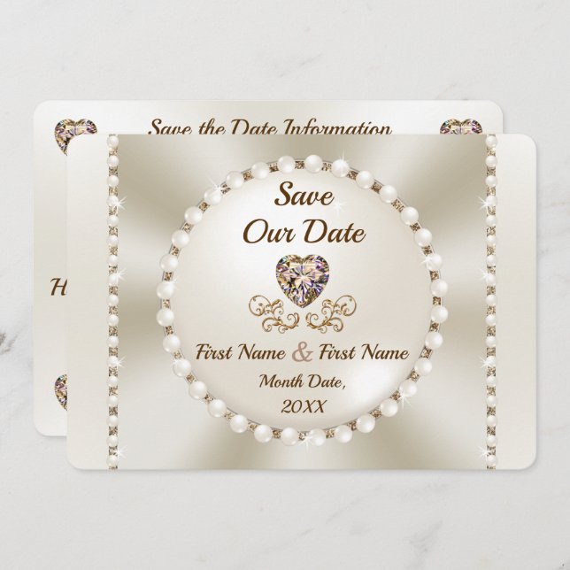 Convite Elegante Salve as Datas, Casamento Personalizado (Frente/Verso)
