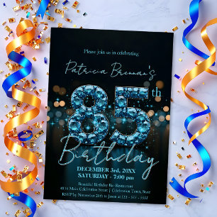 Convite Elegante Sapphire Blue e Black 85º aniversário