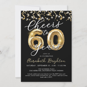 Convite Elegante Saúde a 60 anos Script Balão Confetti