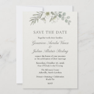 Convite Elegante Save the Date Botânico de Eucalipto & Hel