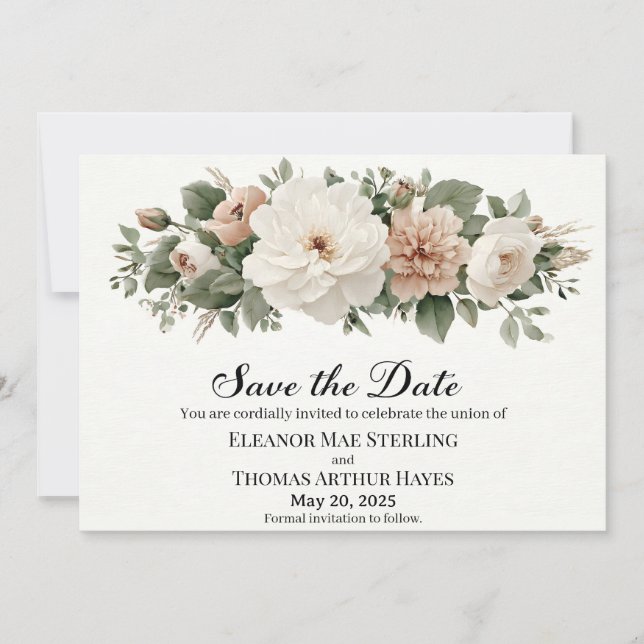Convite Elegante "Save the Date" com Aquarelas Românticas (Frente)