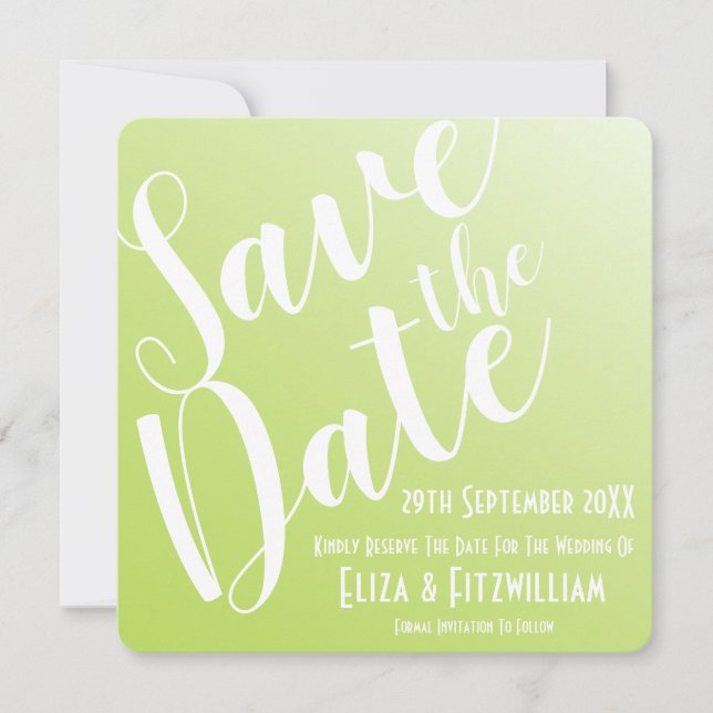 Convite Elegante Save The Date com Gradiente em Verde Lima (Frente)