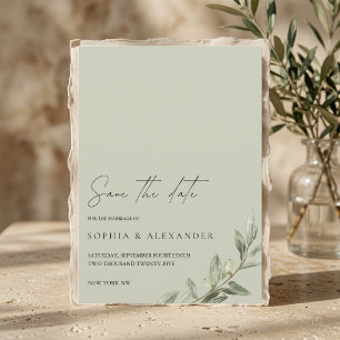 Convite Elegante Save the Date com ramo de oliveira Mini