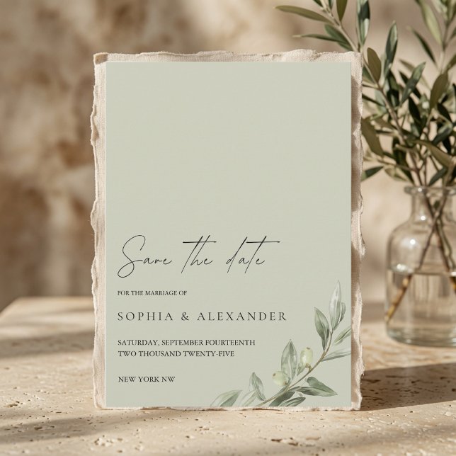 Convite Elegante Save the Date com ramo de oliveira | Mini (Criador carregado)