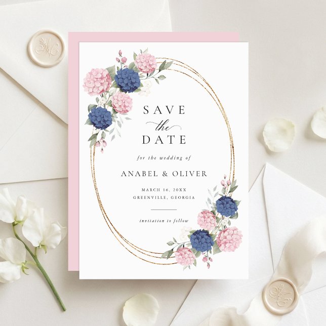 Convite Elegante Save the Date de Casamento com Hortênsias (Criador carregado)