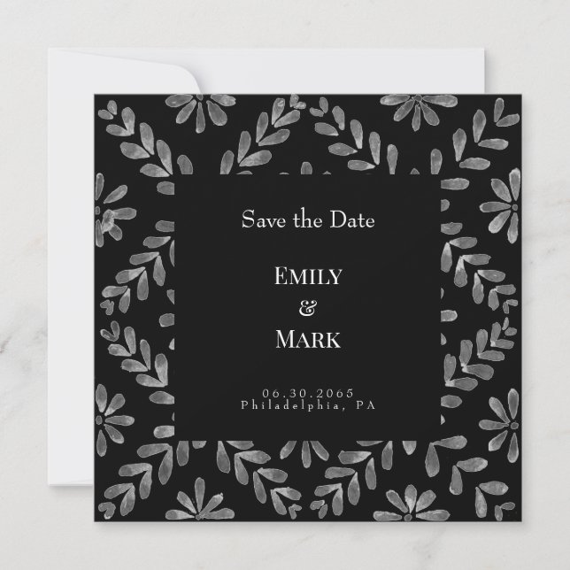 Convite Elegante Save the Date de Casamento Preto e Branco (Frente)