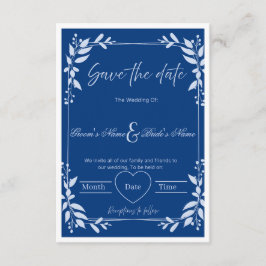 Convite Elegante "Save the Date" Floral Azul e Branco