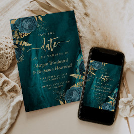 Convite Elegante Save the Date Floral de Casamento em Azul