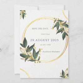 Convite Elegante Save the Date Karte – Gold & Grün