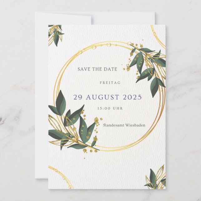 Convite Elegante Save the Date Karte – Gold & Grün (Frente)