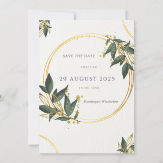 Convite Elegante Save the Date Karte – Gold & Grün