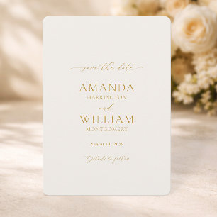 Convite Elegante Save the Date Marfim com Caligrafia Doura