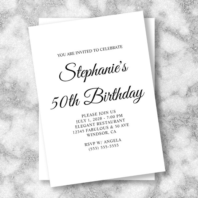 Convite Elegante Script 50th Birthday (Elegant Script 50th Birthday Invitation)