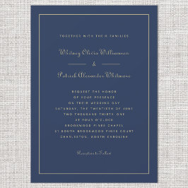 Convite Elegante Script Azul Marinho Dourado Formal Chic C