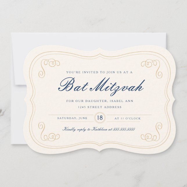 Convite Elegante Script Bat Mitzvah (Frente)