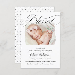 Convite Elegante Script Bendito Christening Baptism Foto I