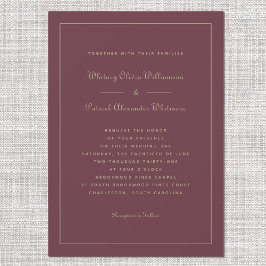 Convite Elegante Script Burgundy Dourado Sofisticado Casam