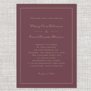 Convite Elegante Script Burgundy Dourado Sofisticado Casam