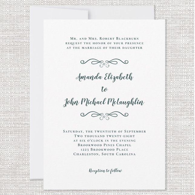 Convite Elegante Script Chic Formal Wedding Emerald Green (Criador carregado)