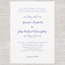 Convite Elegante Script Classic Wedding Periwinkle Blue