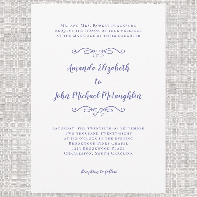 Convite Elegante Script Classic Wedding Periwinkle Blue (Criador carregado)
