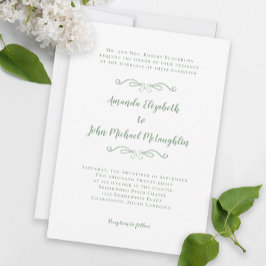 Convite Elegante Script Classic Wedding Sage Green White I