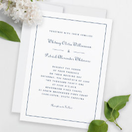 Convite Elegante Script Clássico Azul Marinho Branco Casam