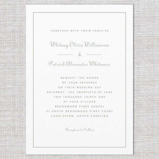 Convite Elegante Script Clássico Casamentos Formais Branco (Elegant Script Classic Formal Weddings White Green Invitation)