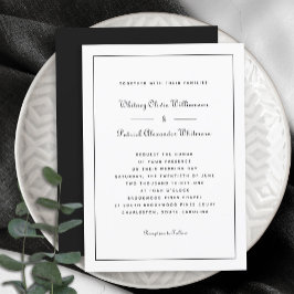Convite Elegante Script Clássico Preto Branco Casamentos F