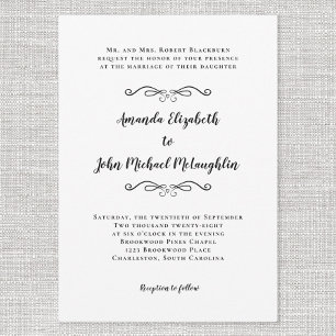 Convite Elegante Script Clássico Simples Formal Preto Casa