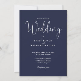 Convite Elegante Script de Caligrafia Casamento Azul Marin
