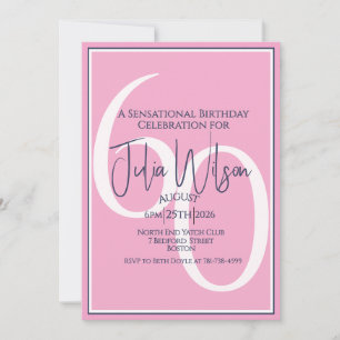Convite Elegante Script em Camadas Rosa Aniversário de 60 