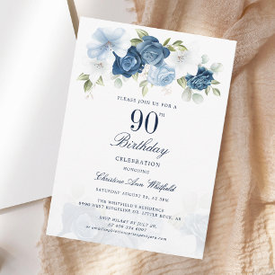 Convite Elegante Script Floral 90 Birthday