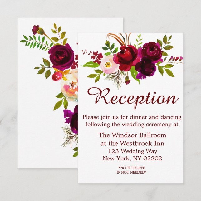 Convite Elegante Script Floral Borgonha (Frente/Verso)